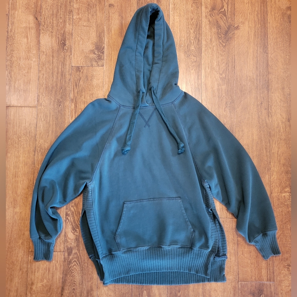 American Eagle teal‎ pullover split sides Oversized hoodie Womens S NWOT